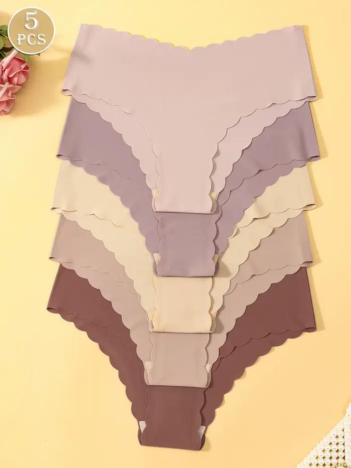 Lot de 5 Culottes Sans Coutures Effet Seconde Peau Ultra-Douces et Respirantes à Bord Festonné pour Femme