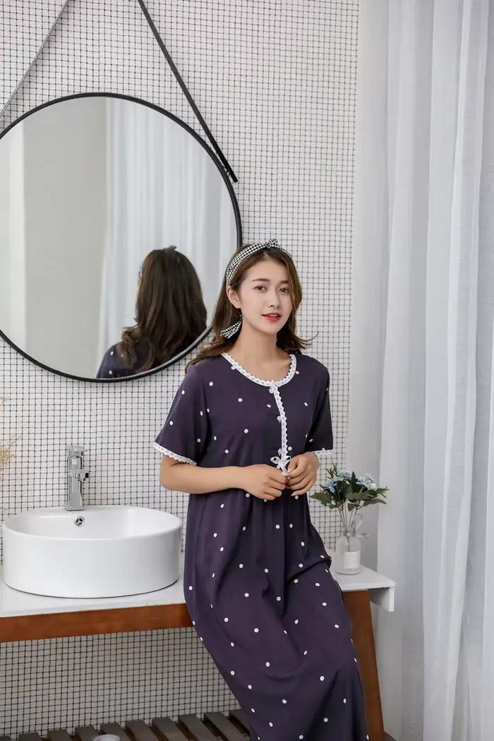 Fdfklak lâche gros chemises de nuit femmes à manches courtes robe longue imprimé coton vêtements de maison chemise