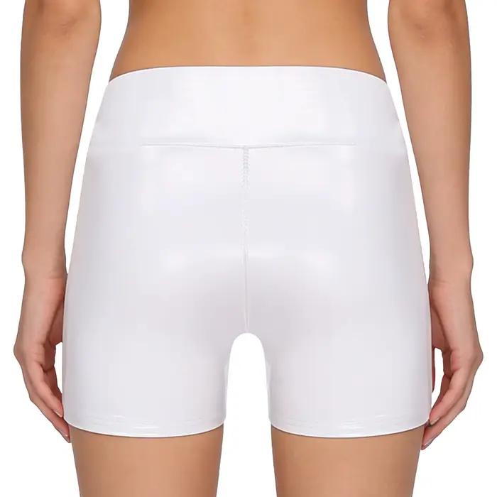 Shorts en similicuir PU taille haute effet mouillé pour femme