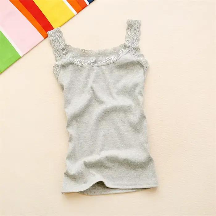Débardeur sexy et décontracté en coton et polyester pour femmes, coupe moulante, dentelle élégante, multiple couleurs, adapté pour l'été et les sorties nocturnes