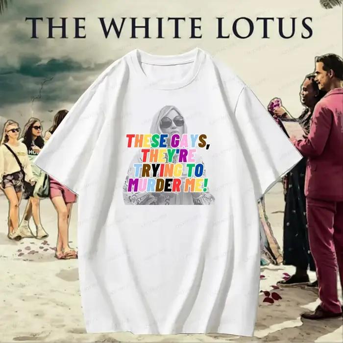 ‌ T-Shirt à col rond 100% coton avec Slogan drôle de la saison du Lotus blanc, avec motifs de émission de télévision rétro, chemises pour hommes et femmes