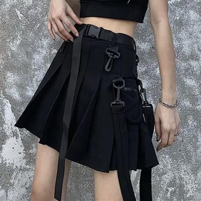 Jupe noire pour femme, style Harajuku