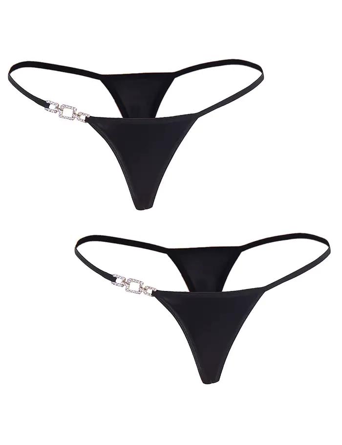 Culotte féminine chaude Sexy noir bijou côté string Imitation soie diamant boucle sous-vêtements pour femmes Lingerie érotique Tangas Mujeres