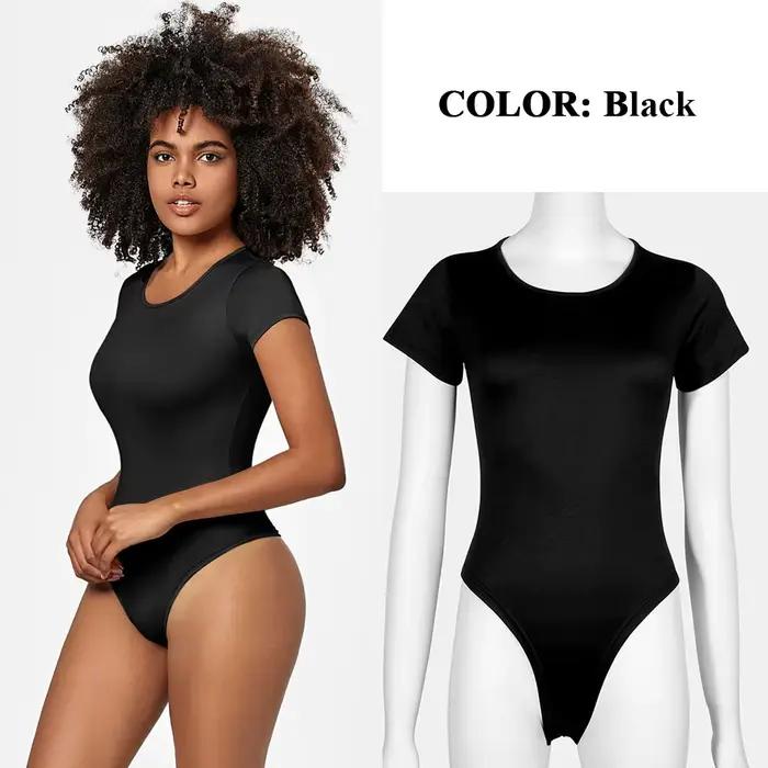 TUNIControl-Combinaison body string pour femme, manches courtes, t-shirt moulant, mode St123