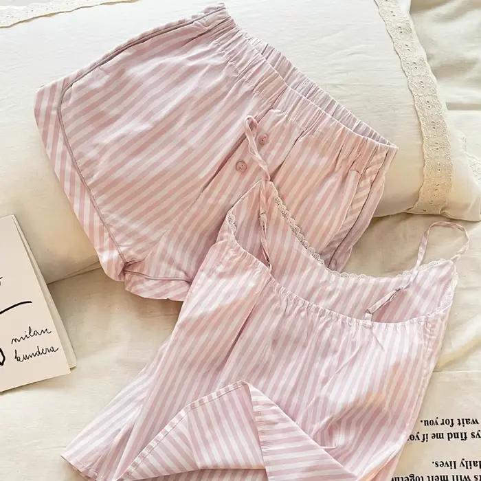 Ensemble de pyjama mignon et doux à nœud papillon, sans manches, coupe ample, deux pièces, bretelles spaghetti, vêtements de nuit, tenue d'intérieur