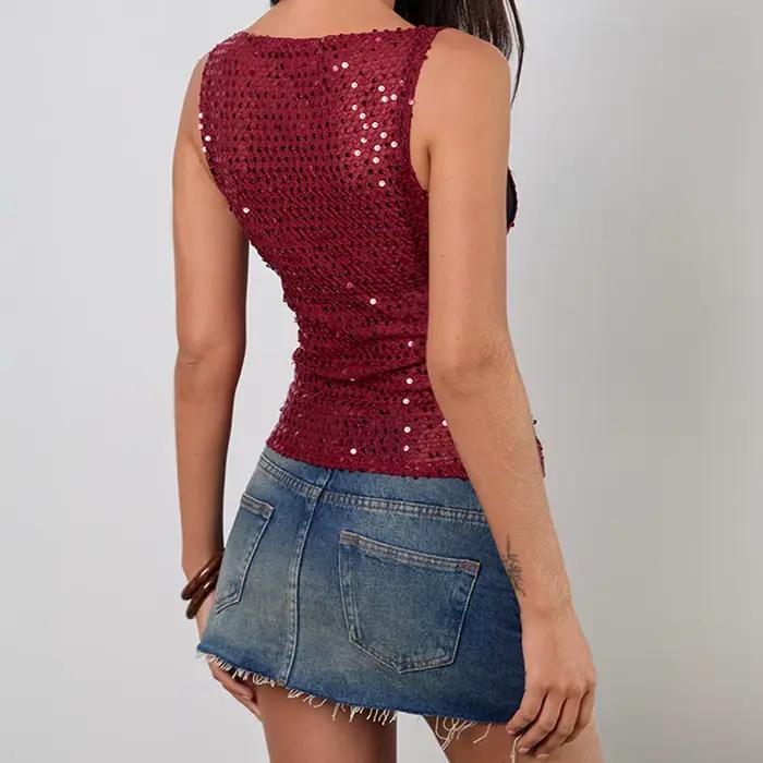 Débardeur à paillettes scintillantes pour femmes y2k