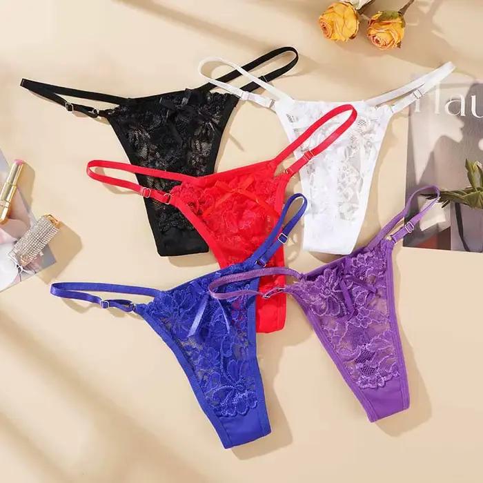 Strings sexy en dentelle ajustables pour femmes