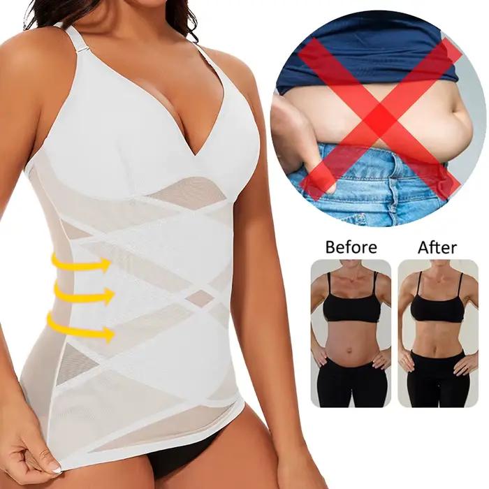 Camisole de shapewear col en V pour femmes, contrôle du buste et de la taille, compression, soutien-gorge intégré, matière en nylon et élasthanne, pour toutes les occasions