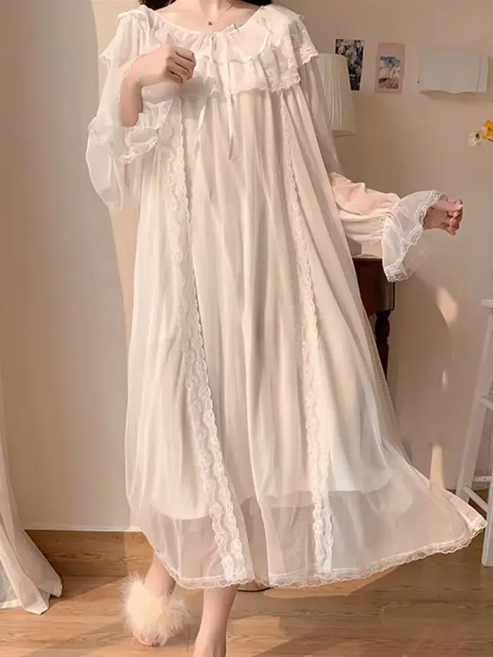 Femmes volants Vintage chemises de nuit Lolita pyjama princesse blanc dentelle maille fée robe
