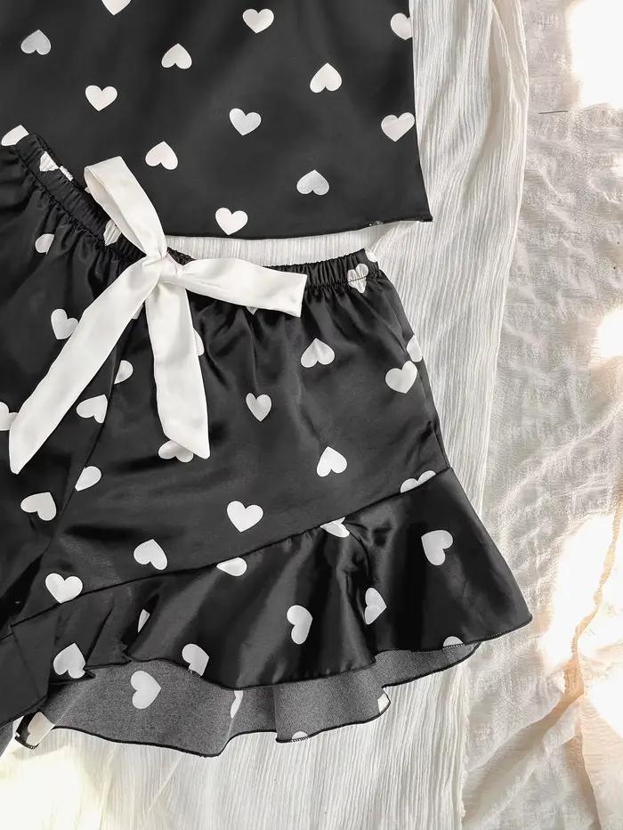 Pyjama mignon à imprimé cœur pour femme