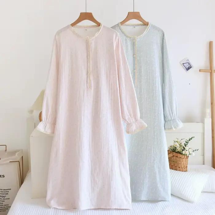 Chemise de nuit ultra-douce 100 % pur coton double gaze pour femme