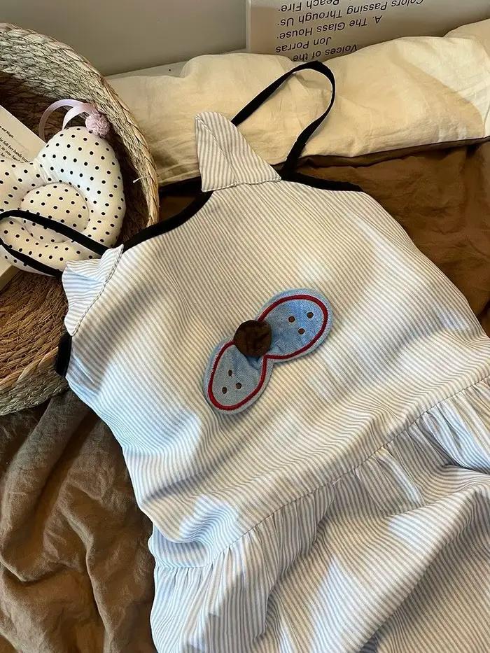 Chemise de nuit camisole rayée motif chat mignon et cool pour femme