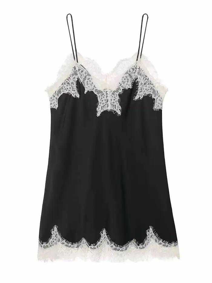 HH été femme mode Sexy sans manches dos nu dentelle décoration soie Satin Texture Camisole haut