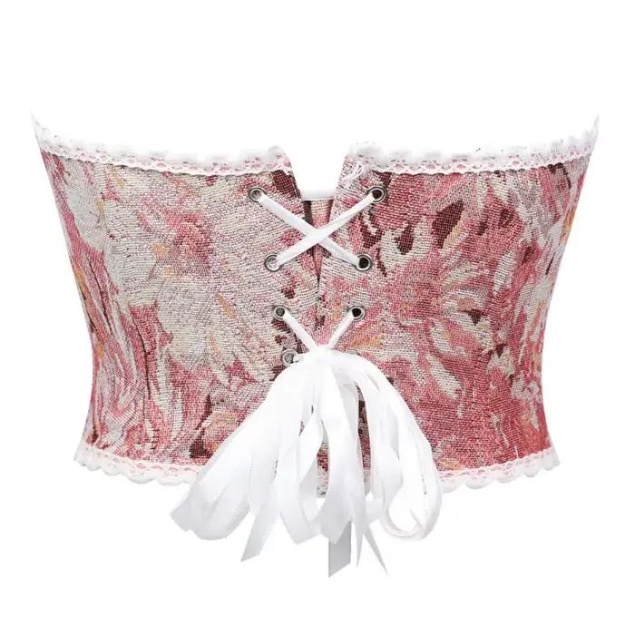 Corset bustier rose floral sans bretelles à col cœur pour femme
