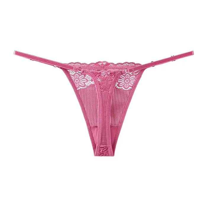 BANNIROU 1 pièces dentelle string sous-vêtements pour femmes Sexy nœud Transparent taille basse culotte femme intimes