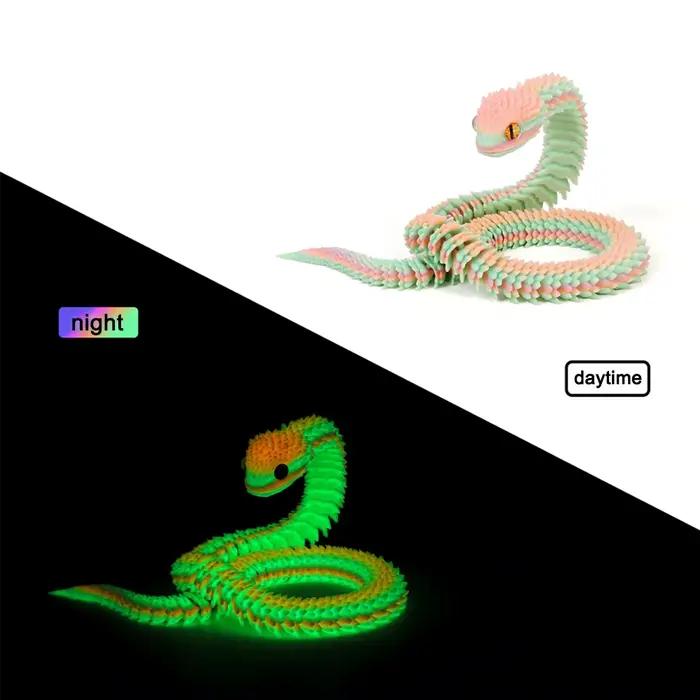 Serpent lumineux imprimé en 3D, Simulation de articulations mobiles, Figurine créative pour la maison, le bureau, décoration de bureau, cadeaux du nouvel an, artisanat