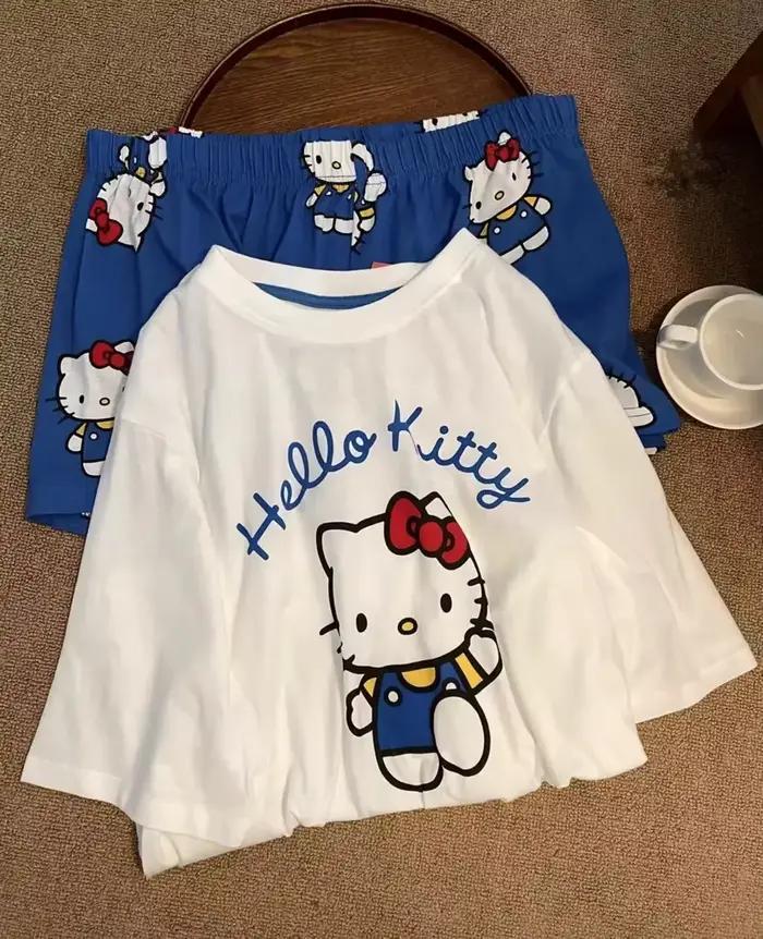 Ensemble pyjama Hello Kitty blanc et bleu pour femme