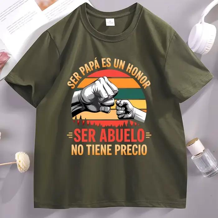 T-shirts « Ser Papa Es Un Honor » pour grand-père espagnol, T-shirt rétro pour grand-père, décontracté en coton à manches courtes et col rond