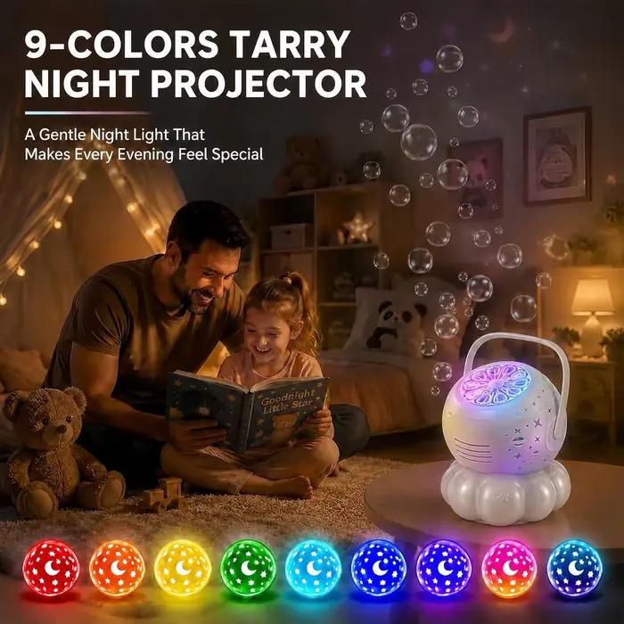 Machine à bulles pour enfants, projecteur d'étoiles avec 7 lumières nocturnes, plus de 30 000 bulles, souffleur de bulles électrique de grande capacité 600 ml, jouet pour anniversaire