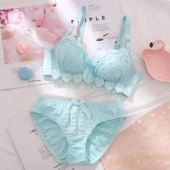 Ensemble de soutien-gorge et culotte en acrylique avec broderie florale pour femmes, grande taille, confortable et respirant