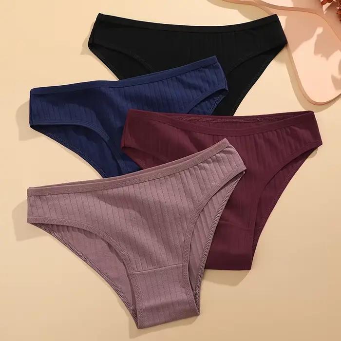 FINETOO 6 pièces/ensemble culottes en coton pour femmes Sexy doux rayé caleçons couleur unie slips femme confortable Stretch Lingerie M-XL