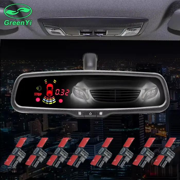 Moniteur de rétroviseur intérieur de voiture à gradation automatique, 8 capteurs de stationnement avant et arrière avec support d'origine, capteur plat de 16mm, nouveauté 2024