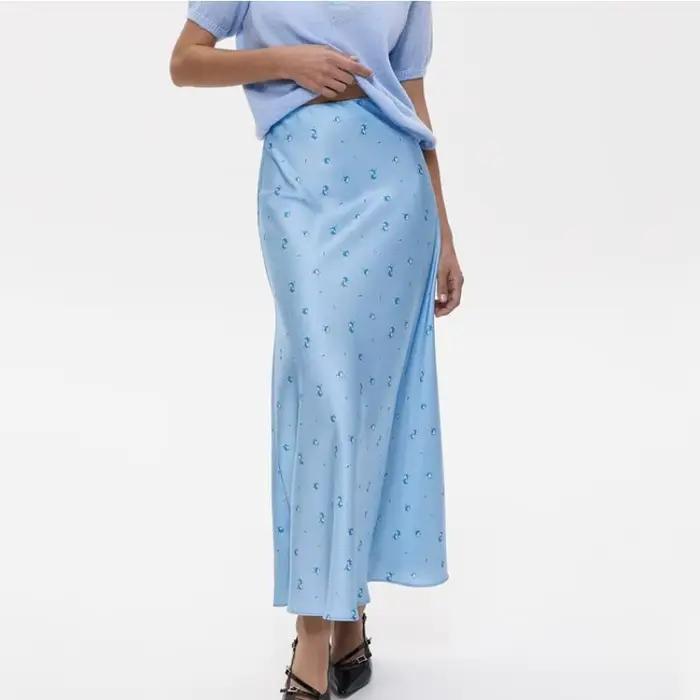 Jupe moulante en Satin imprimé Floral pour femmes, élégante, Y2K, taille haute, Slim, longue, sirène, pour le travail, le bureau, queue de poisson