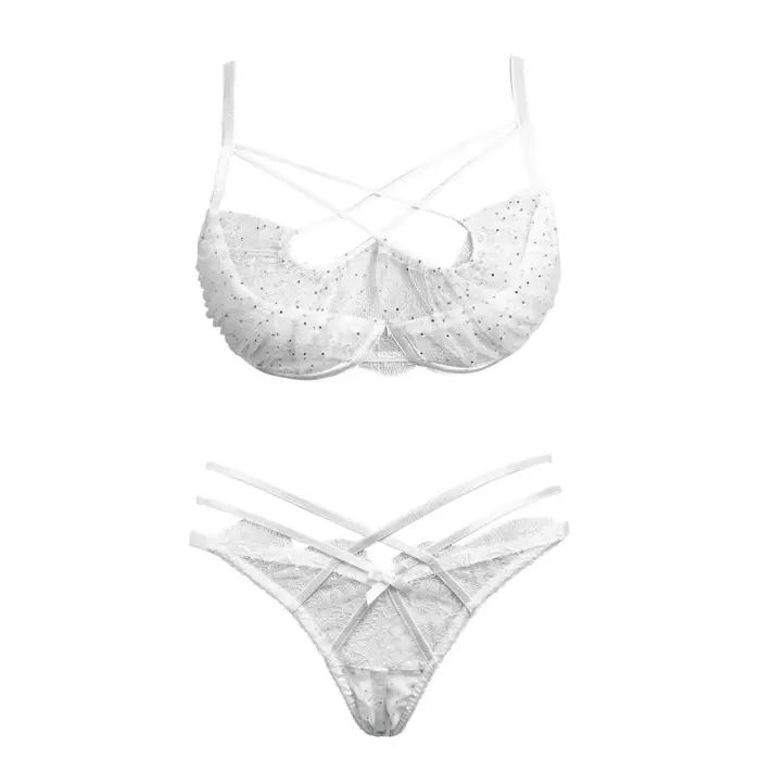 Ensemble de lingerie brodée en dentelle à nouer, soutien-gorge push-up en maille transparente, confortable pour le quotidien, pour femmes 32-38 - Grande Vente Été