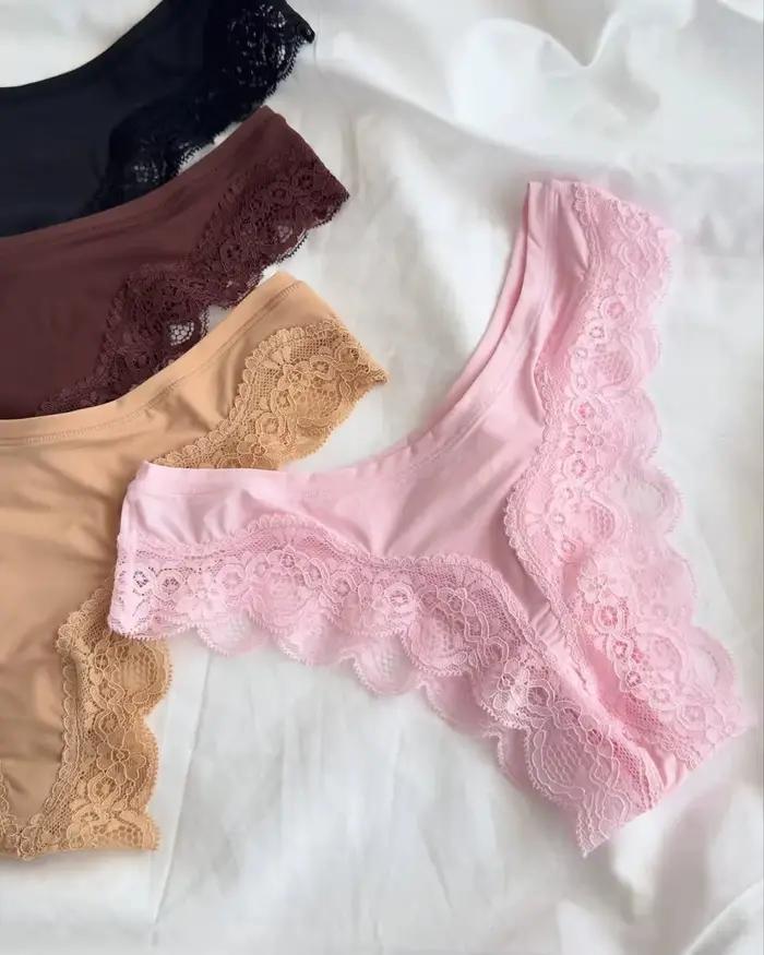 Ensemble de lingerie en dentelle à col en V pour femme