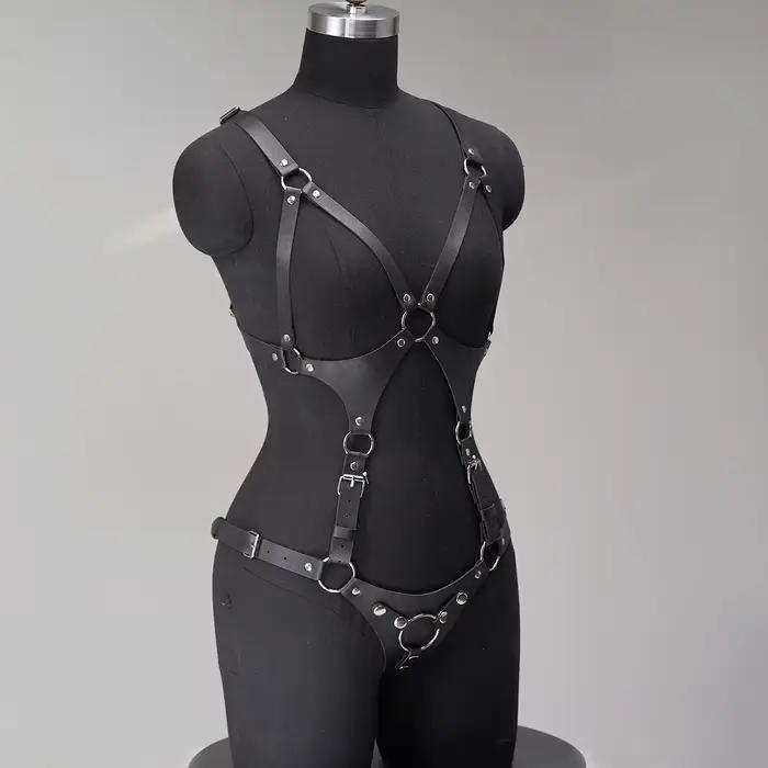 Harnais en cuir complet pour femmes, tenue quotidienne, harnais de corps, Lingerie BDSM, tenue Rave, harnais de Bondage, ensemble de Lingerie BDSM pour tout le corps