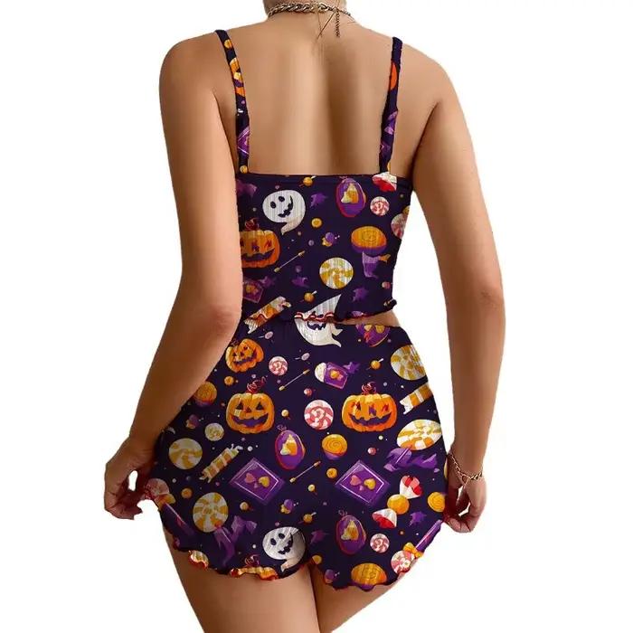 Ensemble pyjama imprimé citrouille d'halloween pour femmes