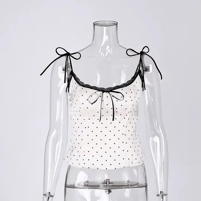 Linad – Nouveaux débardeurs sexy à pois en dentelle avec bretelles spaghetti