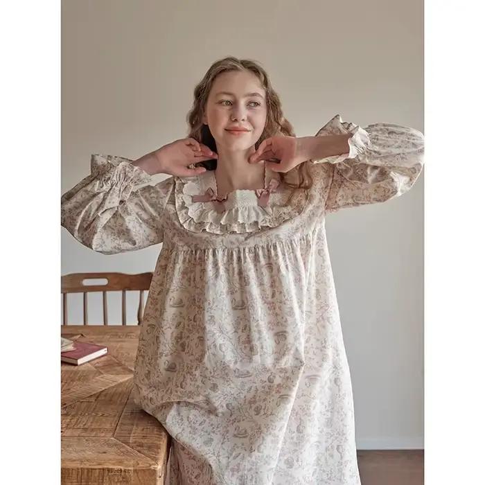 Nouveau printemps et automne dames chemise de nuit mignon doux dentelle