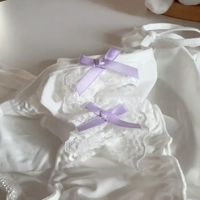 Culottes taille basse en dentelle, lingerie à nœud papillon, culottes en soie glacée, culottes Lolita à lacets pour femmes