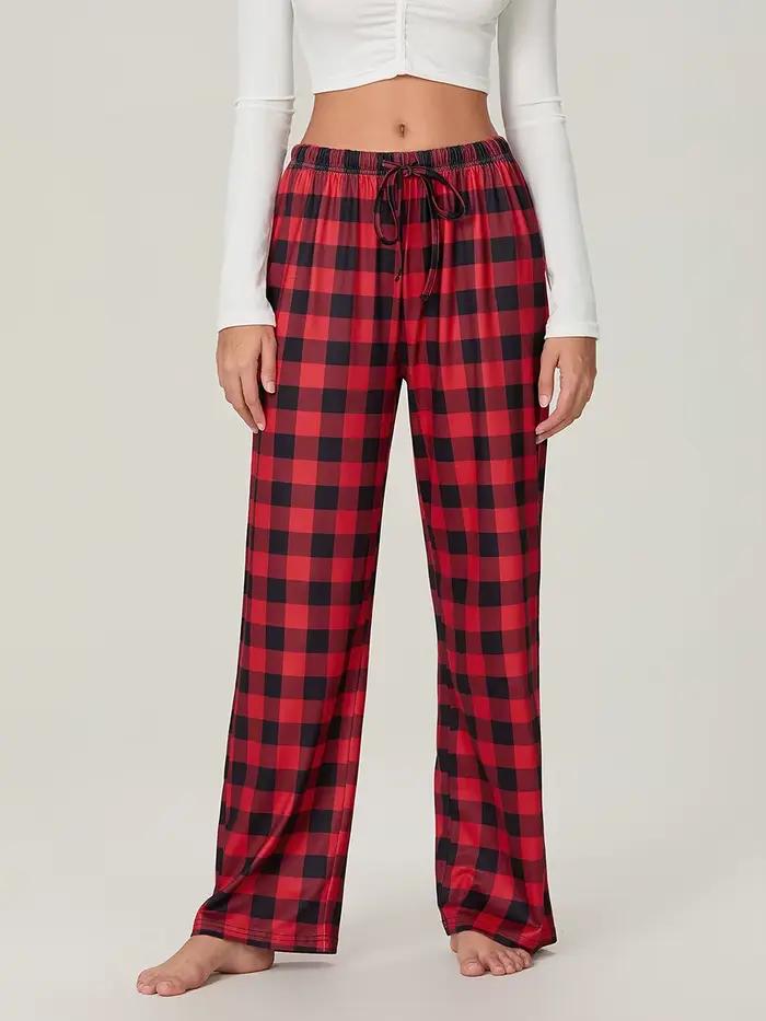 Bas de pyjama à carreaux rouges pour femmes, avec poches, cordon de serrage, pantalon de nuit, ample, extensible, vêtements de nuit