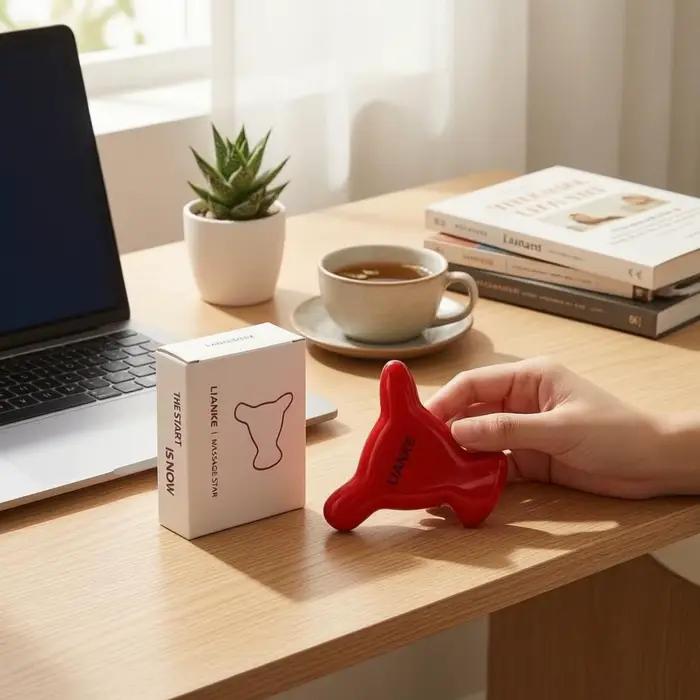 Outil de massage compact en fonte en forme de tête de taureau pour la thérapie corporelle, jaune et rouge
