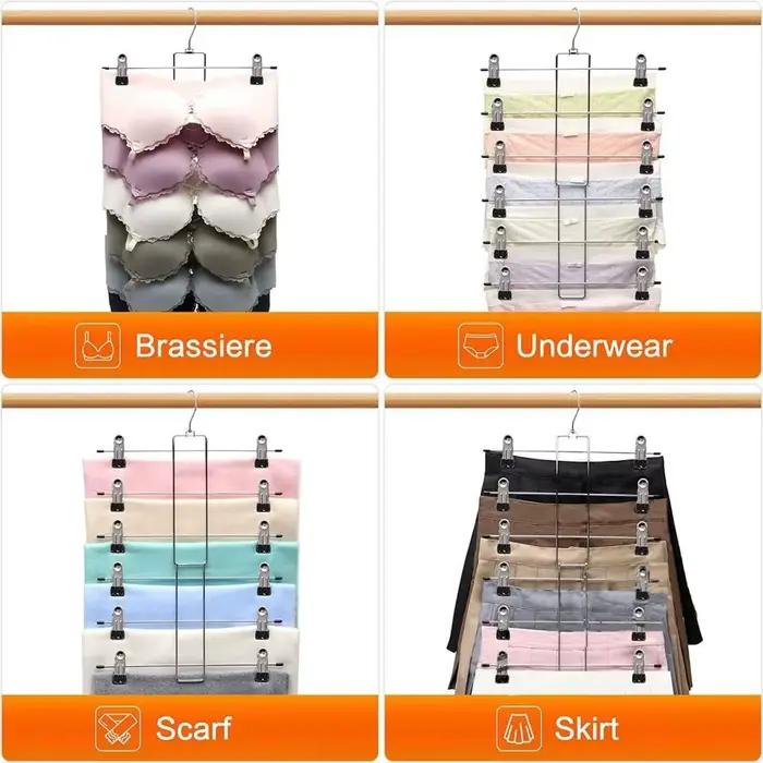 Cintres à 6 couches pour jupe et pantalon multicouches, Clips de suspension en métal antidérapants, support de rangement pour vêtements