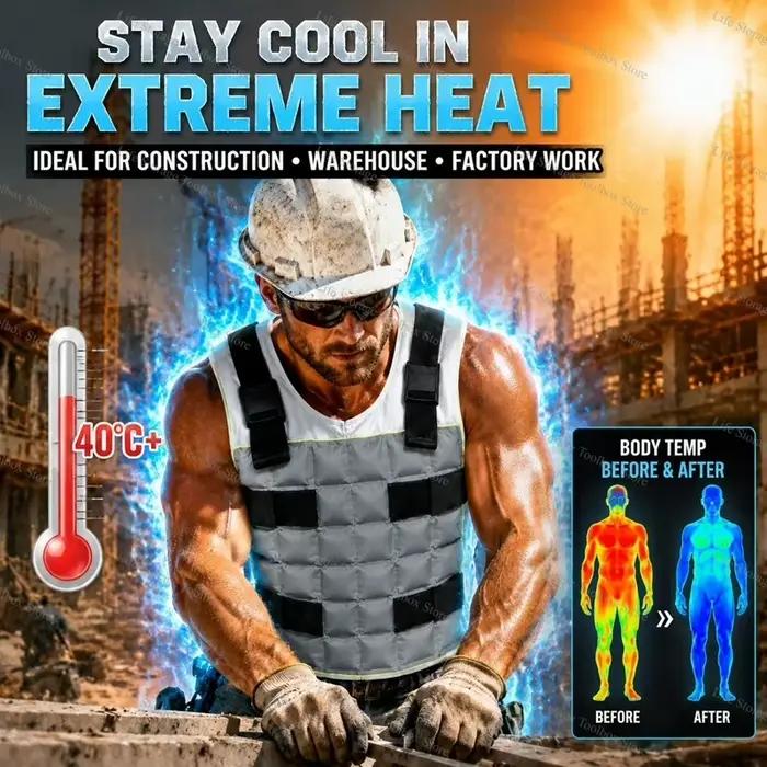 Gilet de refroidissement par évaporation à injection d'eau, enveloppement corporel réutilisable à absorption automatique avec blocs de glace, idéal pour les travaux de construction en été sous les for