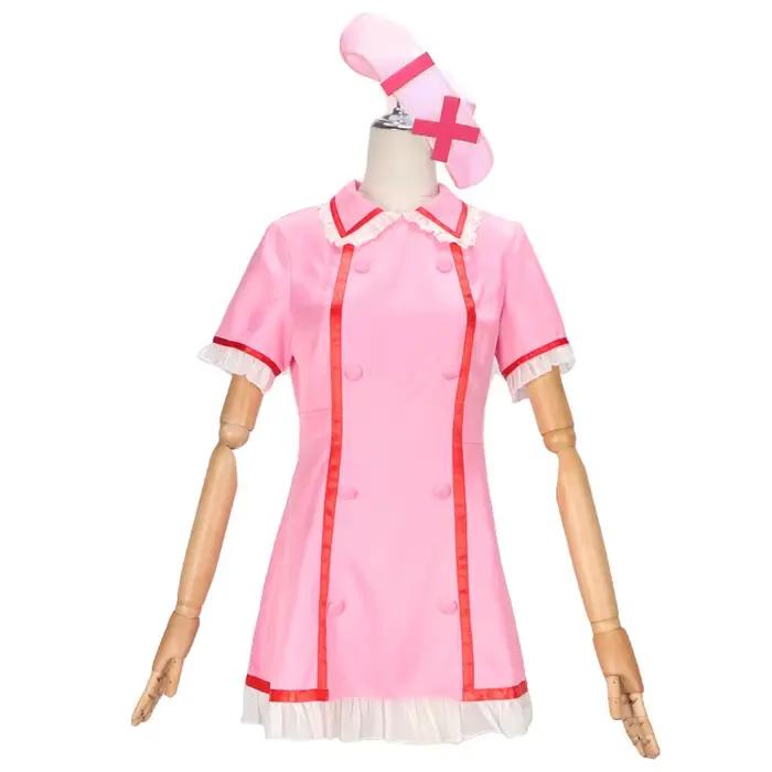 Costume de cosplay Vocaloid Anime, robe d'infirmière rose pour femme, uniforme avec chapeau et chaussettes, costumes de fête d'Halloween, robe mignonne, perruque, chaussettes, tenue