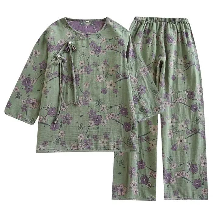 100% Cotton Night Wears For Women Nightie Print Sleepwear Pajamas Set Spring Autumn Long Sleeve Women's Pyjamas Suit Female
