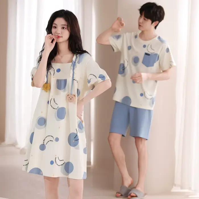 Couple pyjama ensemble été 100% coton hommes à manches courtes pyjamas Sexy femmes chemise de nuit Style décontracté