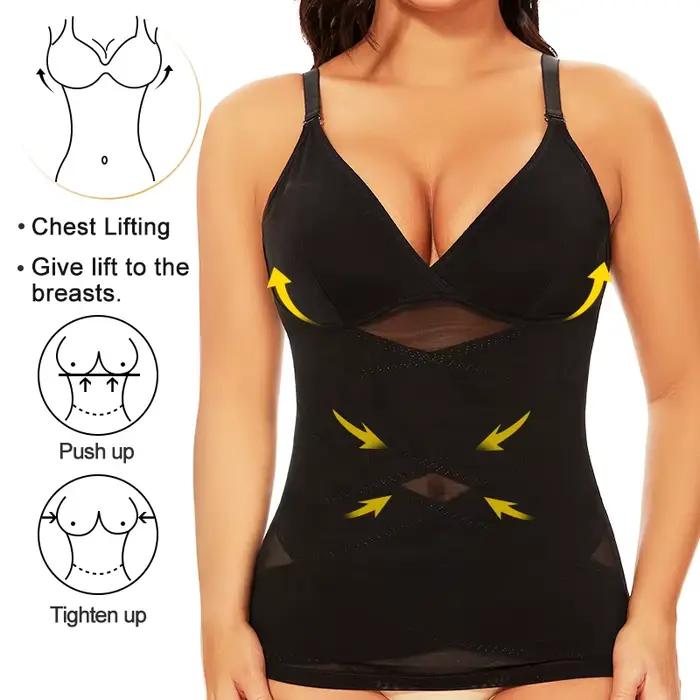 Camisole de shapewear col en V pour femmes, contrôle du buste et de la taille, compression, soutien-gorge intégré, matière en nylon et élasthanne, pour toutes les occasions