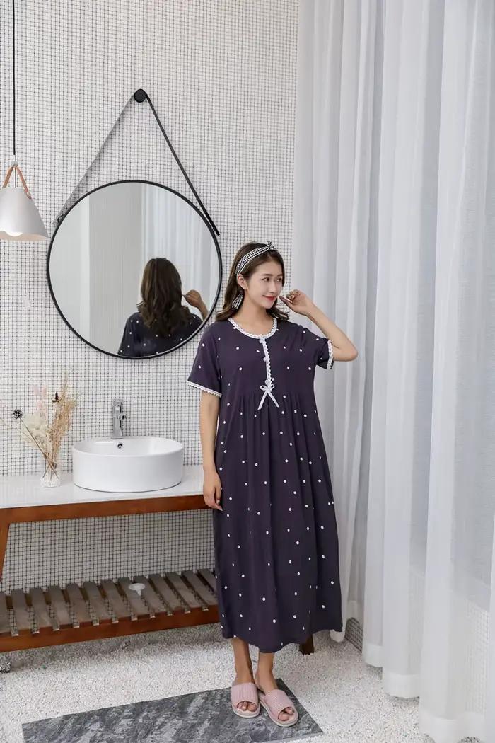 Fdfklak lâche gros chemises de nuit femmes à manches courtes robe longue imprimé coton vêtements de maison chemise