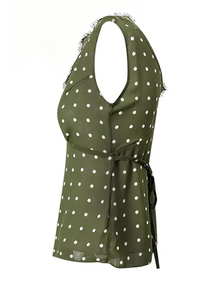 [EAM] Nouveaux débardeurs vintage moulants à pois verts en dentelle pour femmes