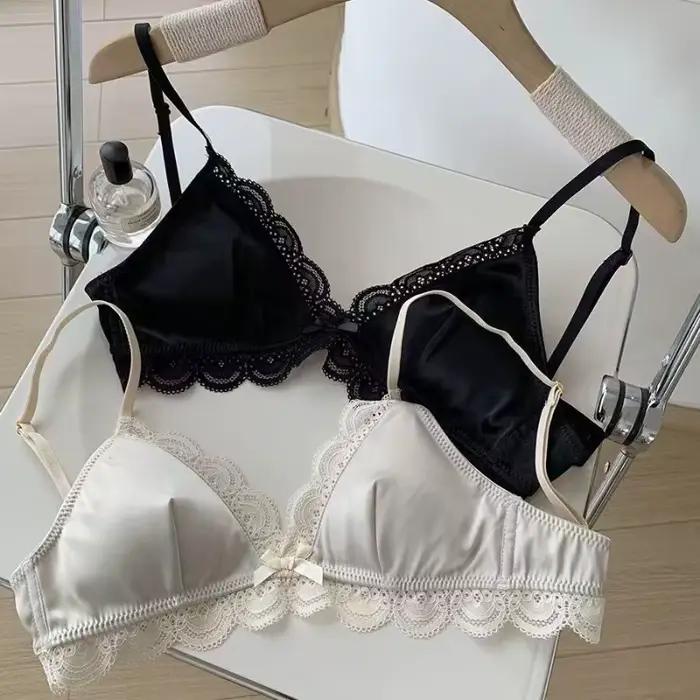 Soutien-gorge en dentelle à nœud en forme de triangle de style coréen pour femmes Petite poitrine Sous-vêtements en