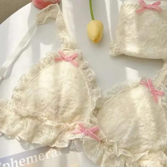 Soutien-gorge à franges en dentelle Lolita rétro français sans anneaux en acier