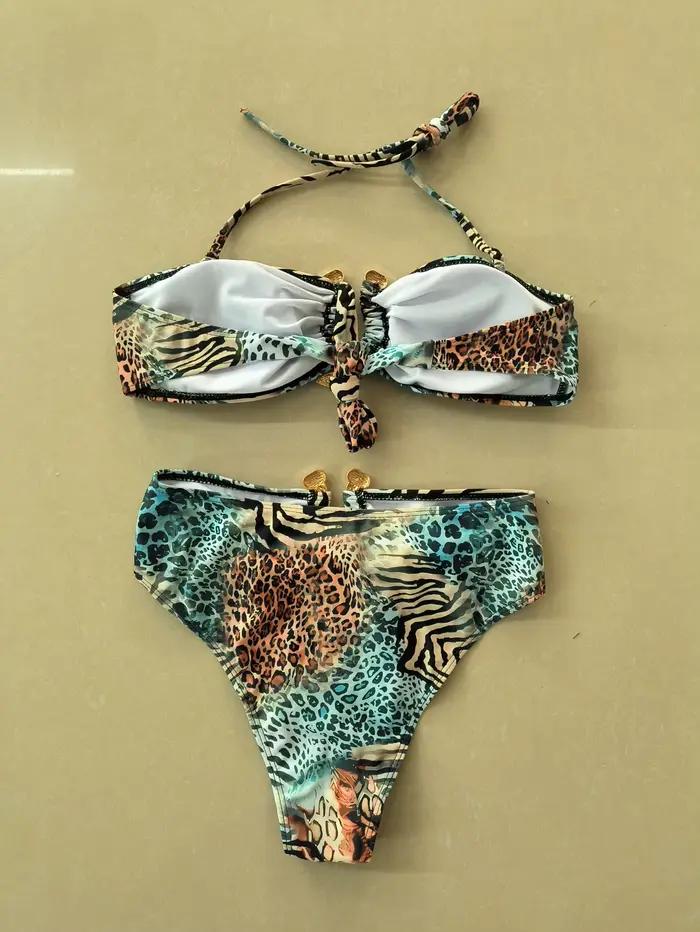 Sexy Bandeau Bikini 2026 femmes métal V fil zèbre tigre imprimé Push Up taille haute maillot de bain plage maillot de bain deux pièces maillots de bain