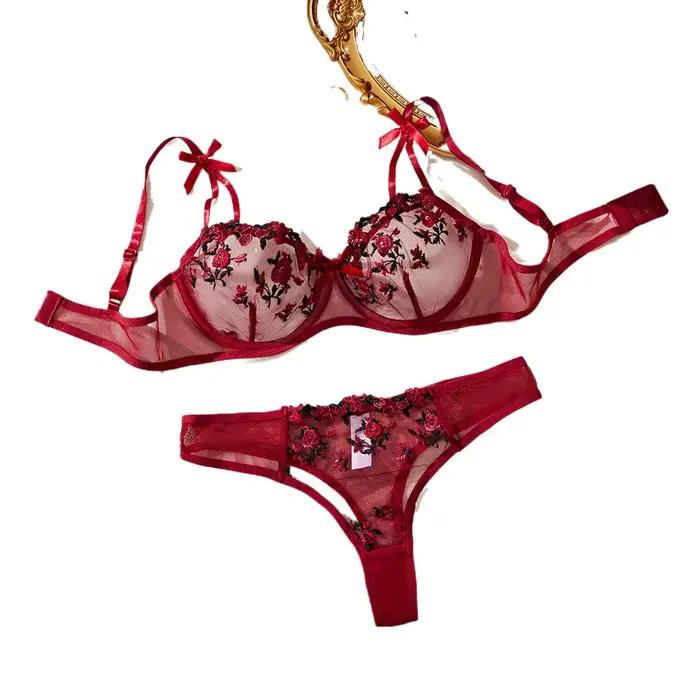 Lingerie érotique femme soutien-gorge et slip femmes Floral broderie ensemble de sous-vêtements Sexy dentelle