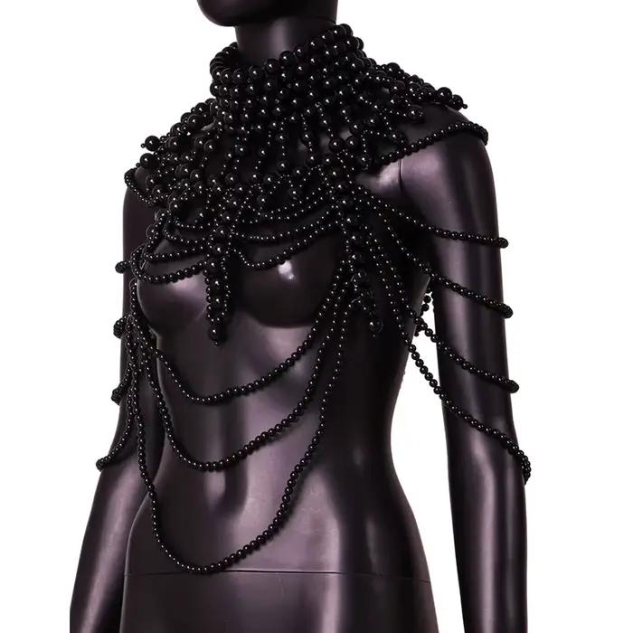 Chaîne de corps en perles pour femme - Collier de corps superposé à pampilles pour fête, mariage, festival, boîte de nuit - Dropshipping