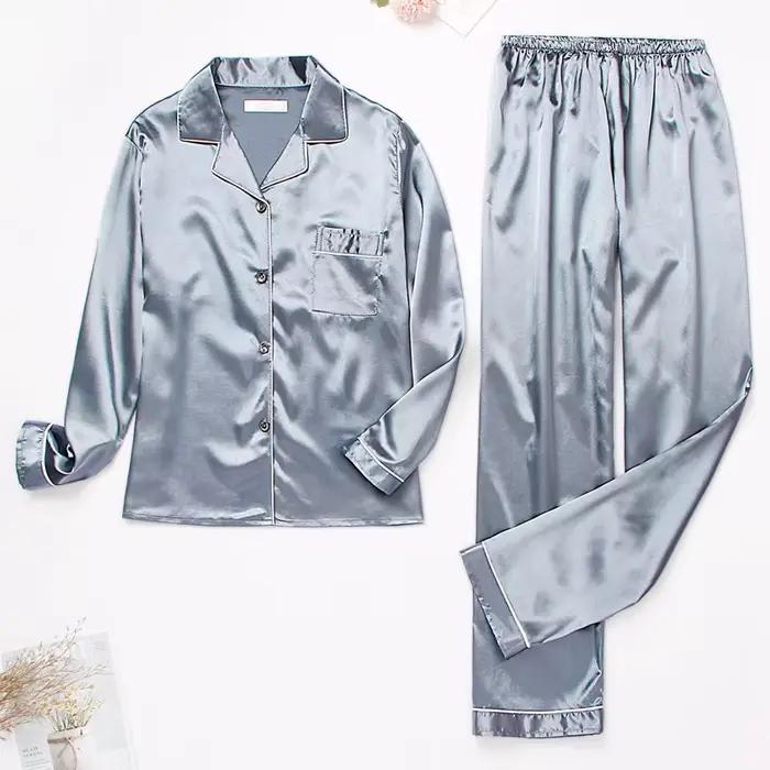 Injhomewear-Pyjama en satin à manches longues pour femmes
